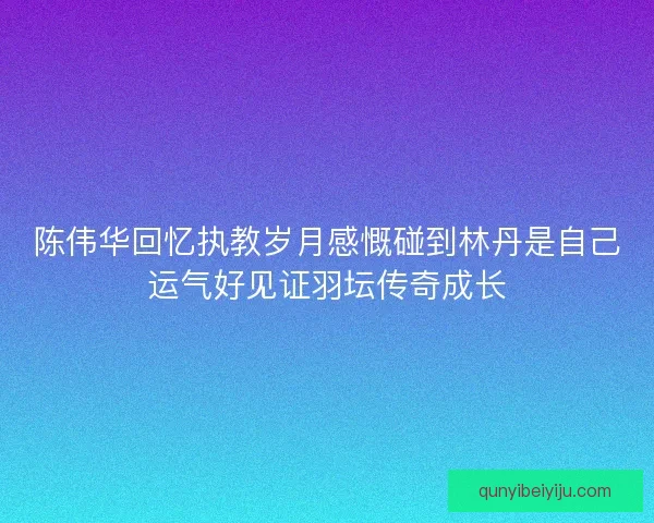 陈伟华回忆执教岁月感慨碰到林丹是自己运气好见证羽坛传奇成长
